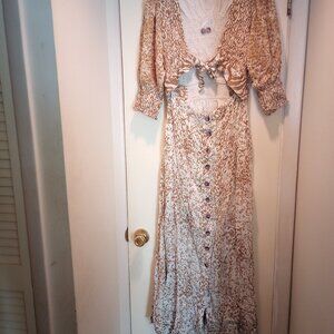 Free People string of hearts maxi dress M green cut out detail design New!